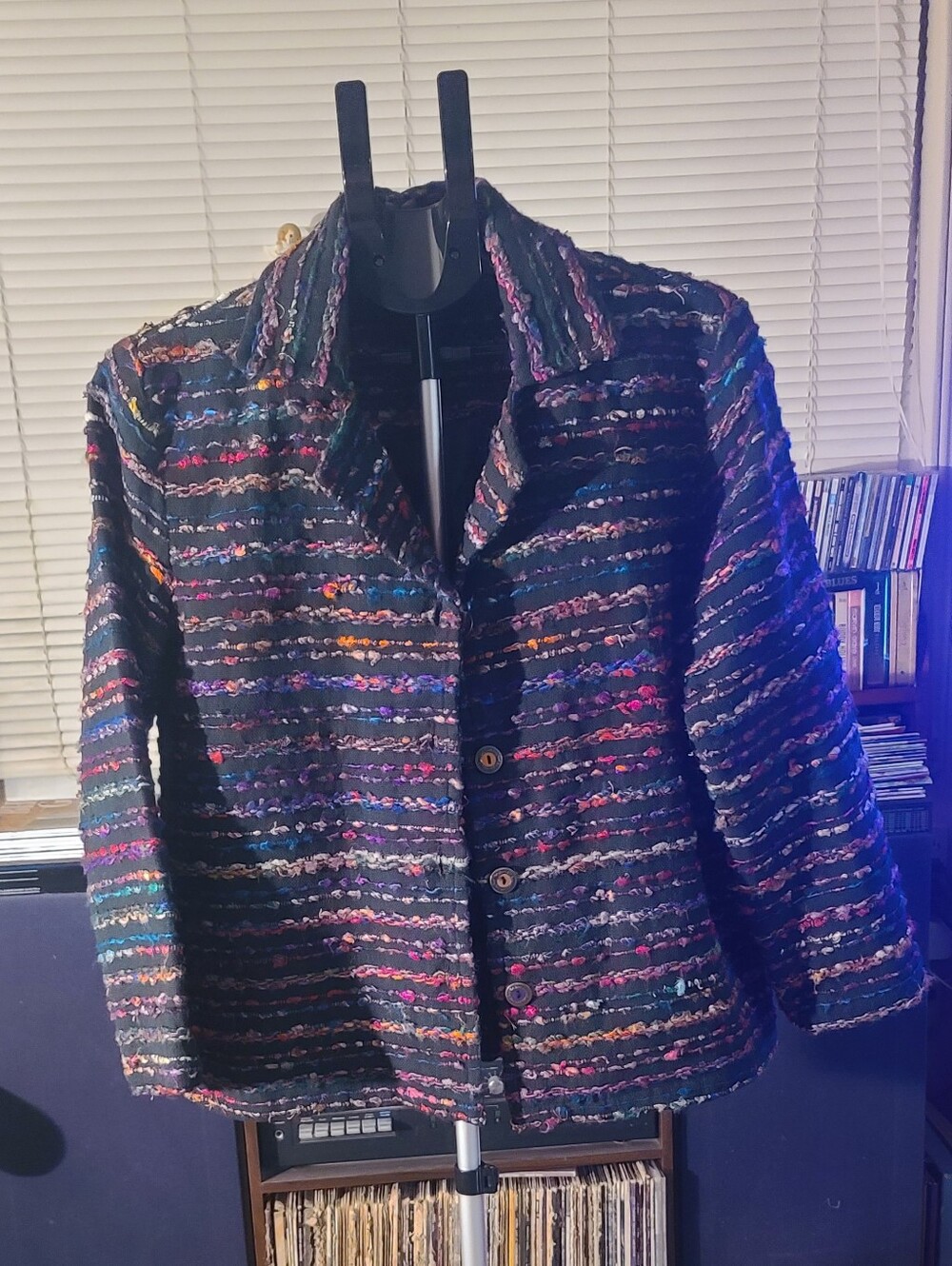 Coldwater Creek Black Tweed Confetti Bouclé Jacket with Multicolor Stripes